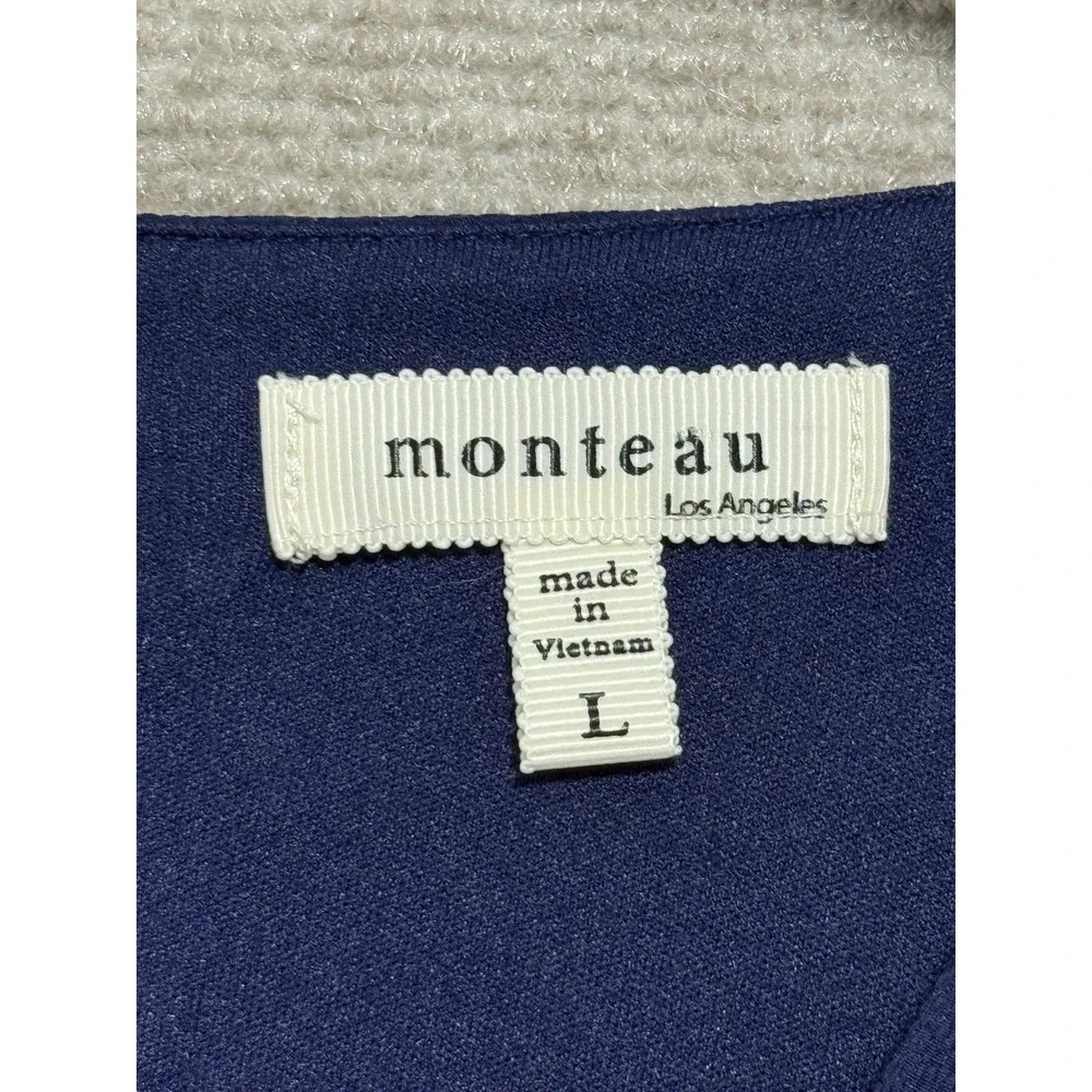 Monteau Jumpsuit Womens Large Striped Wide Leg Belted Short Sleeve One‎ Piece